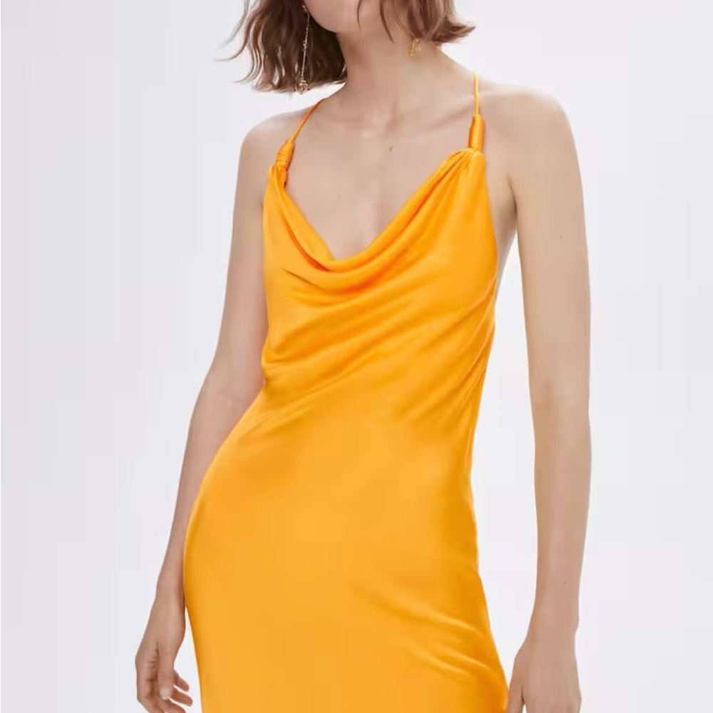 Mango satin silky orange dress size 4